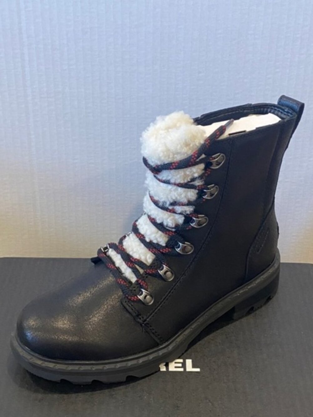 Sorel Lennox Black Shearling Waterproof Lace Cozy Ankle Boots Bootie Shoes NEW